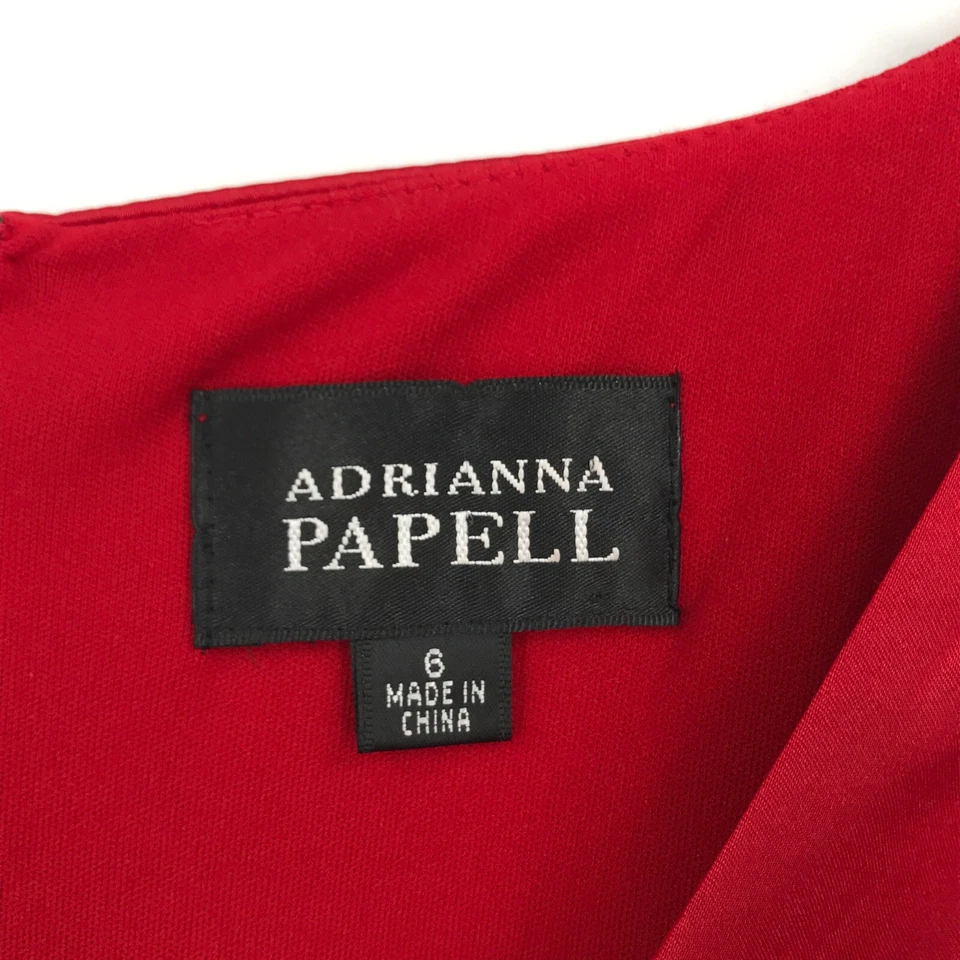 Adrianna Papell Womens Dress 6 Red Long Sleeve Christmas Holiday Festive Bow Tie - Image 3 of 4