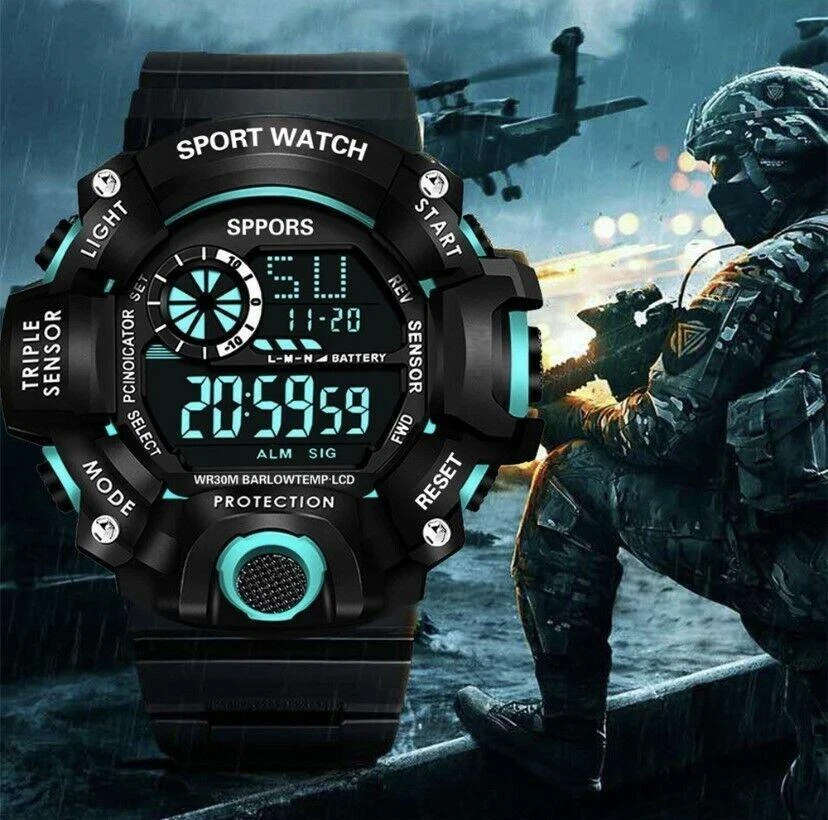 Relojes para hombre cara grande militar ejército caminar deportes digital LED a prueba de golpes Foto 2 de 4