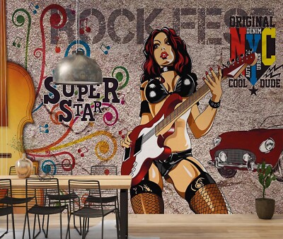 3D Rock Diva Graffiti Self-adhesive Removable Wallpaper Murals Wall 22