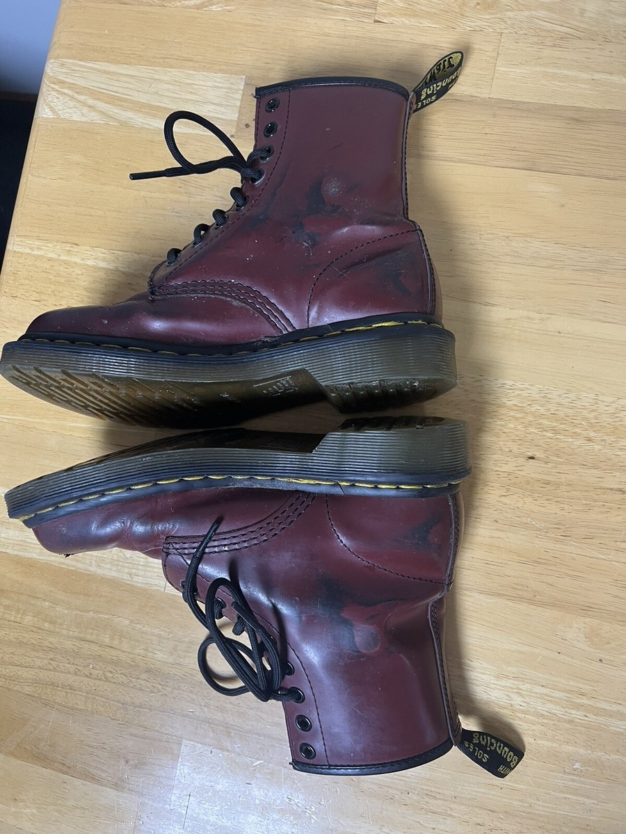 Doc Martens Dr Marten Cherry Red Boot 8 Eye Thrash Fade Wear US sz
