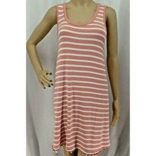 "LOFT" PINK & WHITE STRIPED WITH POM POM TRIM BOHO SWING DRESS SIZE: M NWT