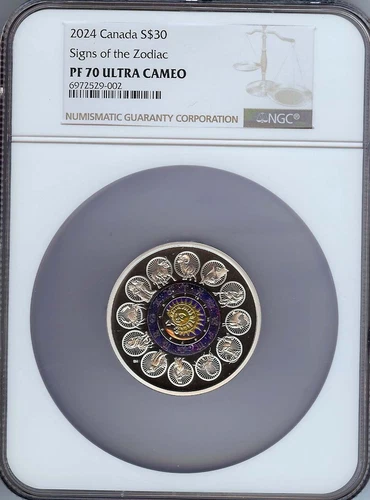 Canada 2024 S$30 Signs Of The Zodiac NGC PF70 Silver 2 Oz Proof .9999 W/COA  Box