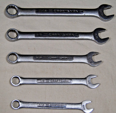 FIVE VINTAGE CRAFTSMAN VV USA SAE 12-POINT COMBINATION WRENCHES