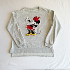 Disney Minnie Mouse Heather Grey Crew Neck Sweatshirt Embroidered Applique Large