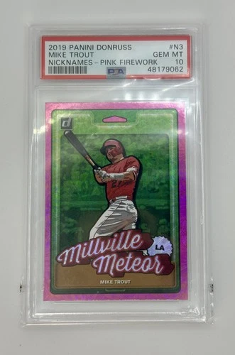 2019 Donruss #N3 Mike Trout Nicknames Pink Fireworks PSA 10