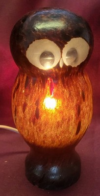 MCM Art Glass Owl Table Lamp by Skruf Glasbruk by Designer Monica Blackström