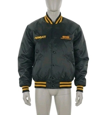 VTG Stanley Door Systems Jacket L DeLong Sportswear Black Yellow Nylon Varsity
