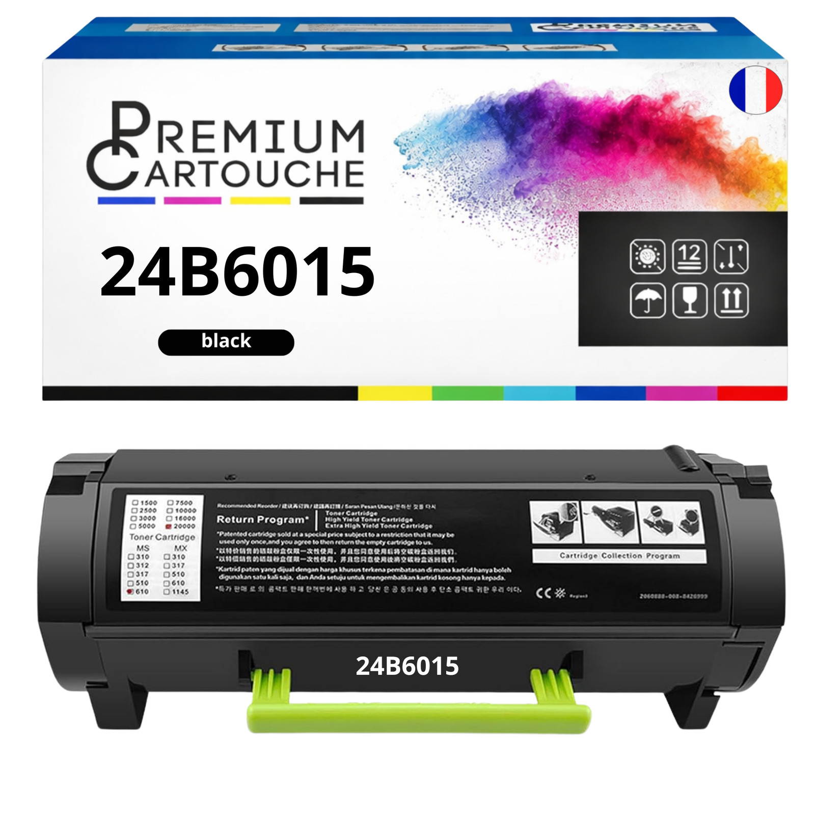Toner Lexmark 24B6015 compatible grand rendement de 35000 pages pour des textes noirs parfaits