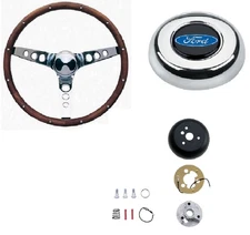 Grant Classic Wood Wheels & Steering Wheel Installation Kit & Chrome Horn Button