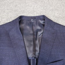 Jos. A. Bank Sport Coat Blazer 46L Blue New Tradition Slim Wool Silk Crosshatch