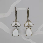 Vintage Earrings Dangle Drop White Acrylic Faux Milk Glass Leverback Retro Style