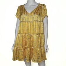 Urban Outfitters Yellow Floral Tiered Frock Dress Womens SZ S Prairie Picnic