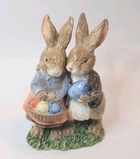 Easter Bunny Couple Hugging Figurine Eggs Basket Fine Details  Colors Resin 