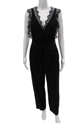 Sandro Womens Jumpsuit Black V-Neck Sleeveless Tie Lyocell Size 36