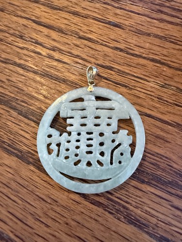 18k Gold Jade Pendant Longevity Hand Carved