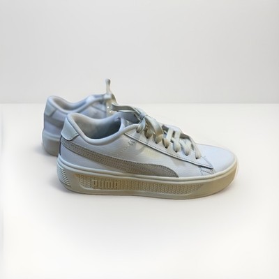 PUMA Soft Foam White Beige Lace-Up Sneakers Women's Low Top Logo 395318-05
