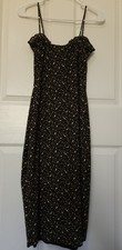 Windsor Women’s Black Floral Midi Dress 2 Spaghetti Strap Lined Slit