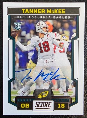Tanner McKee 2023 Panini Score Football Rookie RC Auto #306 Eagles