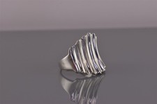 Sterling Silver 19mm Concaved Ribbed Ripple Tapered Band Ring 925 Sz: 6