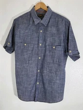 Foundry Supply Co. Men Blue Chambray Button-Up Cotton Short Sleeve Shirt Size LT