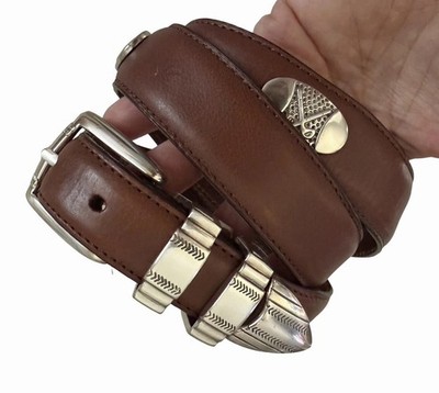 Aquarius Golf 100% Genuine Leather Belt Brown Golf Concho Buckle Size 40 USA
