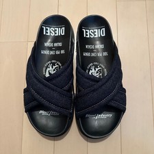 DIESEL Denim Sneakers Men's Black Size 26cm Casual Sandals, Excellent Condition