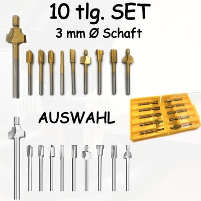 10 tlg. HSS Fräsen Fräser Sets 3mm Fräser Dremel Proxxon Holz 3mm
