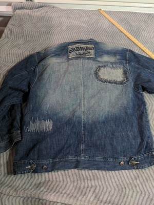 AKADEMIKS Unseen Forces Distressed Denim Jean Jacket Graphic Print 