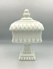 Westmoreland Milk Glass Wedding Box Square Lidded Pedestal Dish Vintage