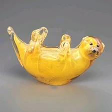 Art Glass Otter Dynasty Gallery Figurine Paperweight Copper Gold Orange Sticker 