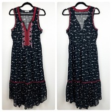 ULLA JOHNSON Leena Silk Embroidered Floral Print Midi Boho Dress, Black Size 4