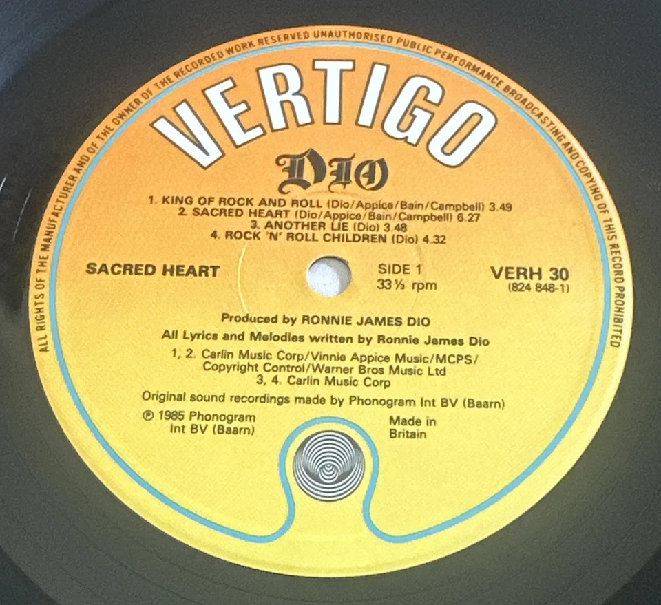 DIO - Sacred Heart - 12" Vinyl LP Record Album - VERH 30 1985 EX / VG+ - Image 4 of 4