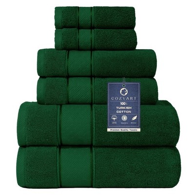 COZYART Formal Green Bath Towel Set 6 Piece, Luxury 100% Turkish Cotton 650GS...