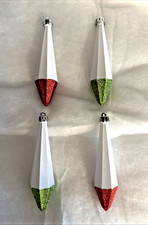 Vintage Christmas Ornaments Set of 4 Faceted Plastic With Glitter On Bottom 5.5