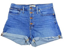 Madewell High Rise Denim Shorts Women s Size 30 Button Fly Cuffed Blue