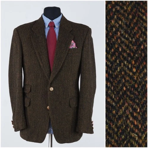 Mens Herringbone HARRIS TWEED Jacket 40R US Size Green Wool Sport Coat Blazer