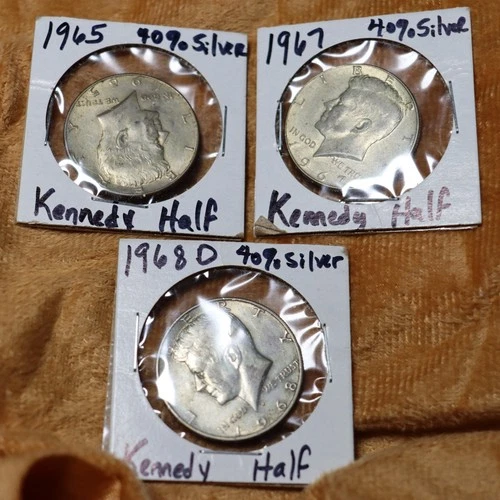 1965 1967 & 1968D Kennedy Half Dollars A little toned and AU Silver