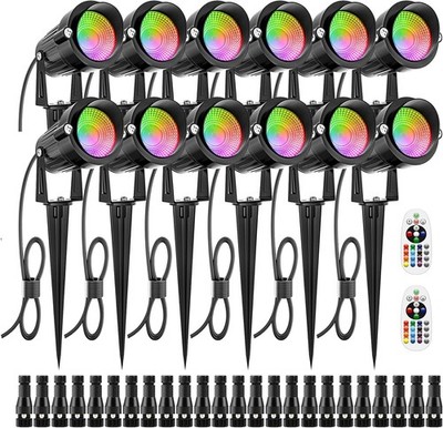 12W RGB Low Voltage Landscape Lights, LED Color Changing Landscape Light 12Pack