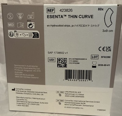 80 Ct Convatec 423826 Esenta Hydrocolloid Strips Thin Curve Exp 2030