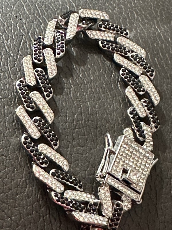 Iced Out Cuban Link Bracelet Silver Tone Micro Pave CZ Hip Hop Bling Mens 8in