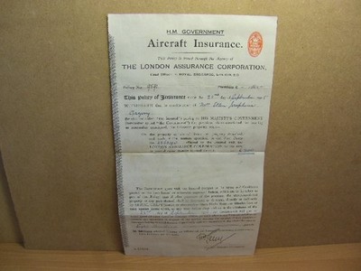 H.M. Government - Aircraft Insurance - The London Assurance Corp Policy 1915
