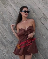 ZARA NEW SS24 OFF-SHOULDER CUT-OUT TAFFETA DRESS WITH BOW CLAY REF: 3600/288