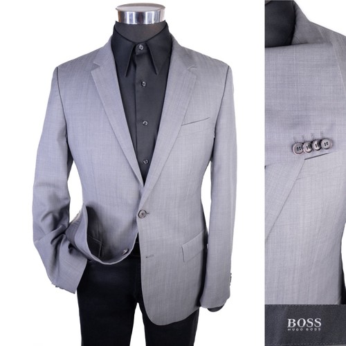 BOSS Hugo Boss Blazer Sport Coat Jacket Men’s 38R Solid Gray Wool 2-Button