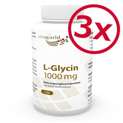 3er Pack L-Glycin 1000mg 3x120 Kapseln Aminosäure Glycin Vegan Made in Germany