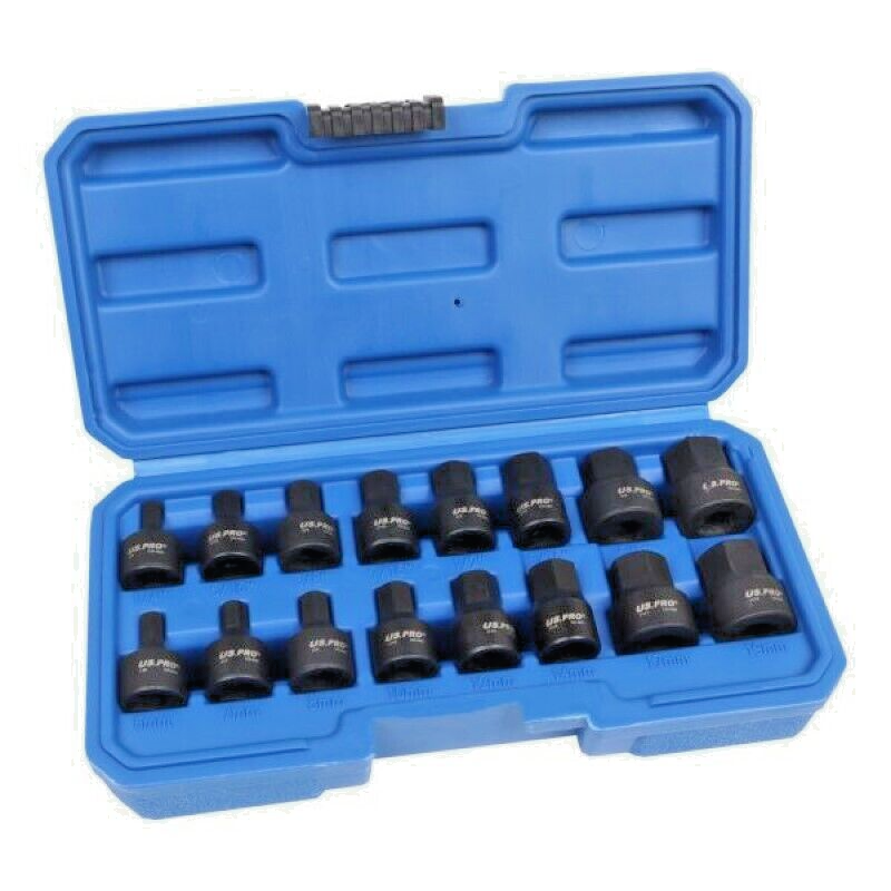 US PRO 16pc Stubby Hex Bit Impact Socket Set Metric/SAE Short Allen ...