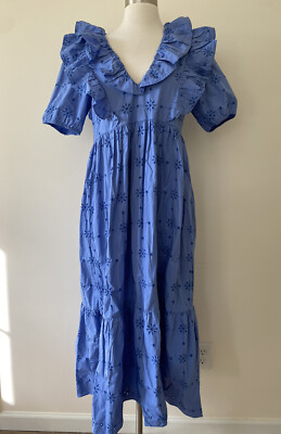 NEW ZARA OPENWORK BLUE EMBROIDERED DRESS M | eBay
