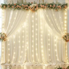 Ivory Backdrop Curtains with Lights String for Parties10x10FT Wrinkle Free Po...