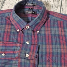 Vintage CHRISTIAN DIOR Monsieur Plaid Button Front Casual Shirt 90s Red Green L