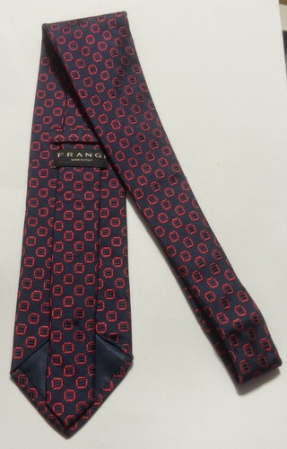 Frangi 100% Silk Neck Tie Made In Italy Navy Blue & Red Geometric - Picture 4 of 5