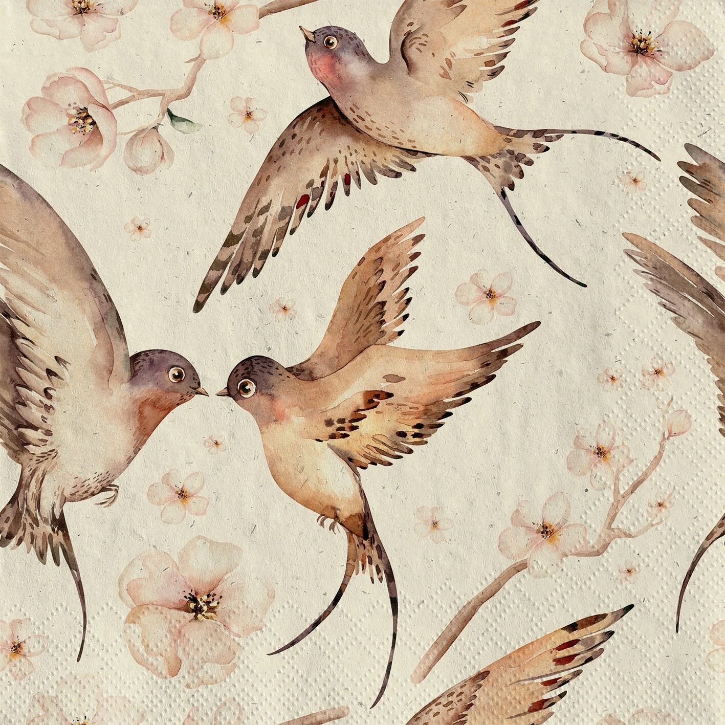 4 x Cocktail Napkins/25cm/Decoupage/Grass PULP/Assorted Birds/Swallows